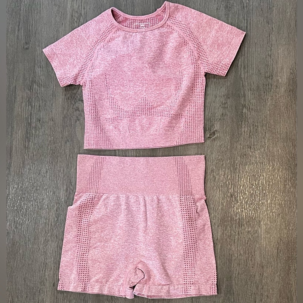 2 piece Women’s Pink Athletic Workout Set with Biker Shorts